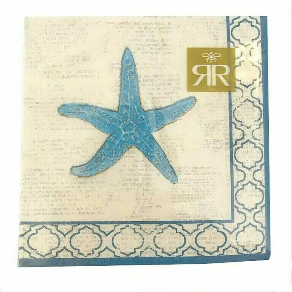 Starfish Tropical Cocktail Beverage Paper Napkins 40 Ct Beach Summer 3 Ply 5x5